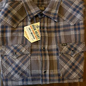 NWT Iron Heart IHSH-431 BRN Heavy Flannel Check Western Shirt Size SP-L